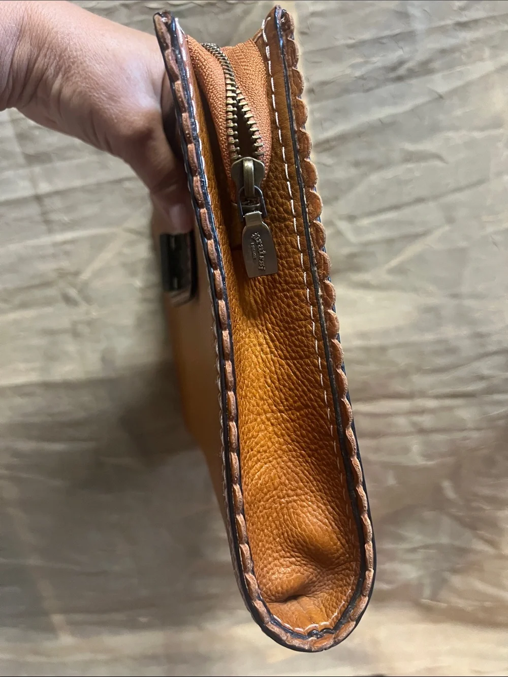 Vintage Pratesi Firenze Italian Leather Clutch Bag Cognac Brown